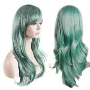 lot 10110 image: Akstore 28 inch Fashion Wigs Long Wavy Curly Hair Cosplay Wig (Grey Green)