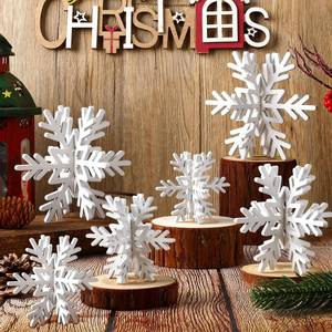 lot 10111 image: Bucherry 12 Pcs Wooden Snowflake Table Decor 3D Snowflake Tabletop Signs and Centerpiece for Christmas Xmas Winter Wonderland Decorations Home Party(White)