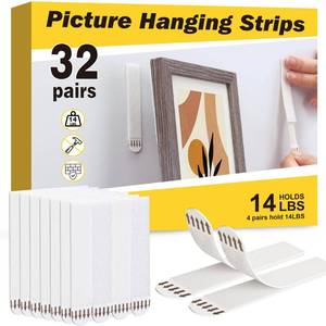 lot 10198 image: Fixwal Picture Hanging Strips, 32 Pairs(64 Strips) White Large Size 0.75 x 3.6in, Heavy Duty Picture Hanger Kit, Removable Damage Free Picture Hanging Hooks for Living Room Bedroomin