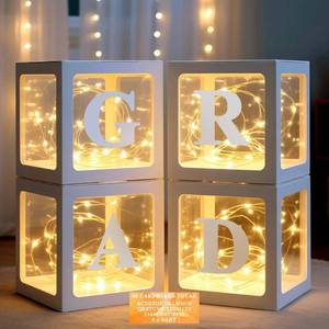 lot 10216 image: Ledido 2026 Graduation Balloon Boxes Decorations, 4 Pieces White Clear Grad Balloon Boxes with Letters and Fairy Lights, Class of 2026 Graduation Party Supplies for College, Prom, Birthday, Baby Shower