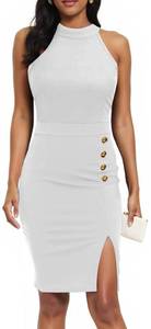 lot 10222 image: Womenfts Wear to Work Office Business Sheath Dresses Sleeveless Halter Neck Cocktail Knee Length Split Pencil Dress(01White,XX-Large)