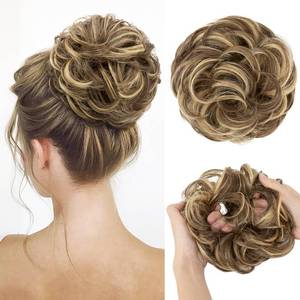 lot 10230 image: CJL HAIR Large Messy Bun Hair Piece Wavy Curly Scrunchies Synthetic Chignon Ponytail Hair Extensions Thick Updo Hairpieces for Women Bernstein Multi