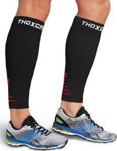 lot 10238 image: Thoxcare Calf Compression Sleeve for Men Women (2 Pairs), Leg Support Footless Compression Socks for Running - Shin Splint Varicose Veins Swelling and Pain Relief, BlackRed, Large