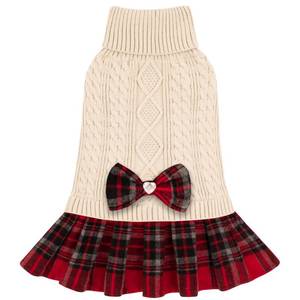 lot 10252 image: KYEESE Dog Sweater Knitwear Dog Sweaters for Small Dogs Girl Soft Turtleneck Pet Sweater Dress Thick Dogs Clothes with Bowtie Stretchy Cat Sweaters Warm Pullover Pet Coats for Cold Weather Winter