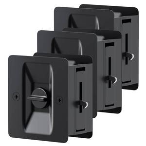 lot 10265 image: Matte Black Pocket Door Lock, 3-Pack Privacy Pocket Door Hardware, Pocket Door Handles, Pocket Door Lock Latch with Pull, 2-34��x2-12��, for 1.38��-1.77�� Thickness Door