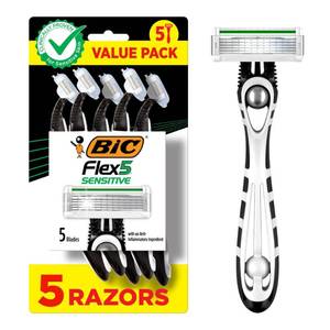 lot 10267 image: BIC Flex 35 Sensitive Menfts Disposable 5-Blade Razors, Comfortable Shave, 5-Pack