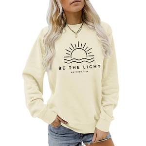 lot 10273 image: Sulayesh Christian Be The Light Sweatshirts for Women Religious Faith Jesus Bible Verse Graphic Shirts Loose Pullover Tops (Apricot,S)