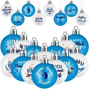 lot 10274 image: Barydat 24 Pcs Happy Hanukkah Ornament for Tree Balls Chanukah Hanging Ornaments Star of David Hanukkah Ornament Balls White Blue Jewish Menorah Ornaments for Xmas Tree Decoration (Classic Style)