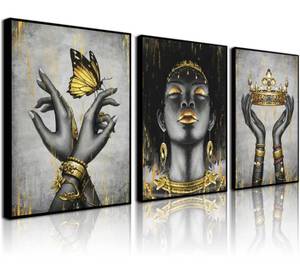 lot 10275 image: 3Pcs Black Queen Canvas Wall Art Modern Abstract African Queen Poster Print Gallery Home Decor Painting Suitable for Living Room Bedroom Office Studio 12x16 inch Frameless