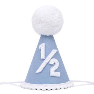 lot 10300 image: YOUAME Boys Blue Half Birthday Cake Smash Outfit - Six Months Baby Party Crown Hat and Photo Props