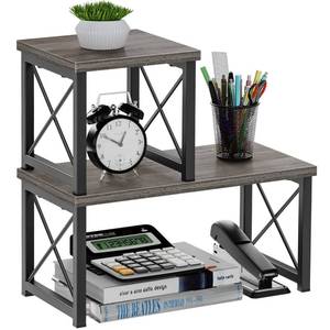 lot 13688 image: Honiter Desk Shelf for Top of Desk, Wood Desktop Shelf, 2 Tier Adjustable Bookshelf Organizer, Freestanding Stackable Desk Stand Storage Organizers Kitchen Counter Display Rack