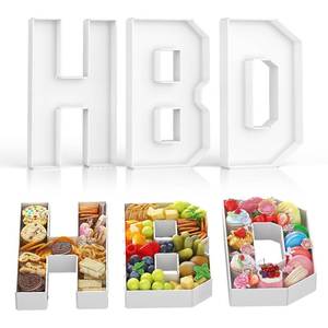 lot 13691 image: HILAVO Charcuterie Letters HBD, 3 PCS 13.7 Fillable HBD Shaped Charcuterie Board Letters Paper Mache Cardboard Letters Food Trays for Snacks Cupcake Kids Birthday Party Decorationsin