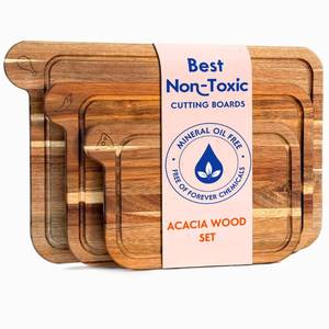 lot 13692 image: Non Toxic Cutting Boards - Cutting Board Set Free of Mineral Oil, Made of FSC Acacia Wood - Cutting Boards for Kitchen - Includes 3 Chopping Boards. By Ziruma