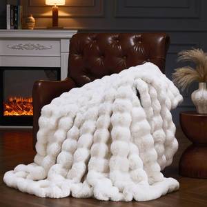lot 13695 image: PLUUSHUU Faux Fur Throw Blanket for Couch, Fluffy Fuzzy Plush Bubble Blanket, Soft Warm Cozy Shaggy Rabbit Blanket, Luxury Decorative Gifts for Sofa Bedroom Living Room, 60x50inch (Beige)