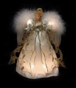 lot 13697 image: VCO 12 Lighted Cream and Gold Angel Christmas Tree Topper - Clear Lightsin
