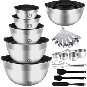 lot 13706 image: WEPSEN Mixing Bowls Set, 25PCS Stainless Steel Mixing Bowl with Lid Set, Large Nesting Bowls 7, 4.5, 3,2, 1.5QT, Measuring Cups and Spoons Baking Utensils Metal Bowl for Kitchen Prep