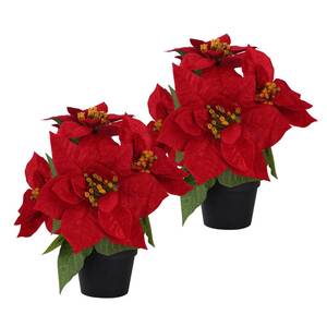 lot 13708 image: MATBAR Poinsettias Flowers Artificial 2 Pack Red Faux Christmas Poinsettia Plant Small 11 Inch Winter Flowers for Home Office Table Decorations Indoor Xmas Ornament