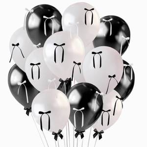 lot 14089 image: 60Pcs Black Bow Balloons White Black Balloon DIY Ribbon Bow Decorations for Coquette Birthday Party Decorations (Black)
