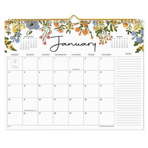 lot 14090 image: 2026 Calendar, Cabbrix Wall Calendar 2026, 18 Months Calendar Runs From January 2026 - June 2027, 15 x 12in, Twin-Wire Binding, Hanging Hook, Floral Designin