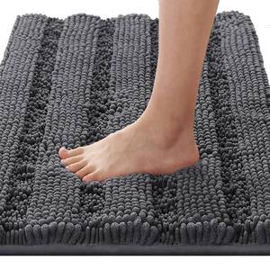lot 14091 image: H.VERSAILTEX Bathroom Rugs Bath Rugs Non Slip Bath Mats Extra Thick Chenille Striped Rug 17 x 24in Absorbent Soft Shaggy Washable Dry Fast Bath Mats for Bathroom Floor - Greyin