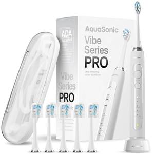 lot 14092 image: Aquasonic Vibe Series PRO � Ultra-Whitening Electric Toothbrush � 5 Modes and Smart Timers � Premium Travel Case and 6 Proflex Brush Heads � ADA Accepted Toothbrush (Optic White)