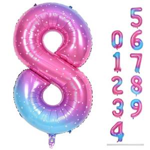 lot 14106 image: 40 Inch Rainbow Foil Balloon Number 8, Giant Self Inflating Gradient Blue Pink Number Balloons 0-9 for Women, Starry Print 8 Helium Balloons Set for Girls 8th Birthday Party Decorations Supplies