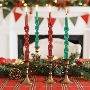 lot 14108 image: Zhengmy 4 Pcs Colorful Spiral Taper Candles, 10 Long Twisted Wax Candlesticks for Fall, Thanksgiving, Christmas, Wedding, Birthday, Baby Shower, Anniversary, Holiday Party Home Table Decor (1 green candle broken) in