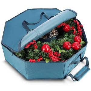 lot 14113 image: Hearth & Harbor Wreath Storage Container - Hard Shell Christmas Wreath Storage Bag with Interior Pockets, Dual Zipper and Handles - 36 Premium Wreath Storage Organizer Box