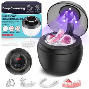 lot 14116 image: Ultrasonic Retainer Cleaner Machine, Denture Cleaner for Mouth Guard, Night Guard, Aligner, Dentures,Braces, Jewelry, 45kHz 250ML UV Ultrasonic Denture cleaner Ultra Sonic Cleaning for Retainers Black