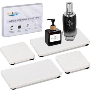lot 14130 image: 4PCS Water Absorbing Stone Tray for Sink, Fast Drying Stone Sink Tray, Water Absorbent Diatomite Trays, Diatomaceous Coaster, Stones Drying Trays for Bathroom Sinks and Kitchen Counter