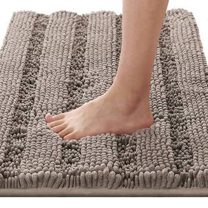 lot 14131 image: H.VERSAILTEX Bathroom Rugs Bath Rugs for Bathroom Non Slip Bath Mats Extra Thick Chenille Striped Rug 17 x 24in Absorbent Soft Shaggy Washable Dry Fast Bath Mats for Bath Room Floor - Taupein