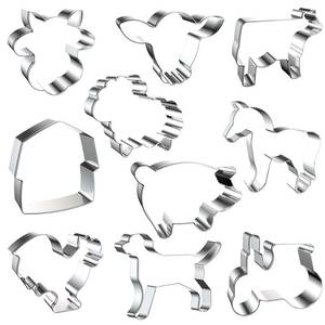 lot 14134 image: Wonmon 10 PCS Farm Cookie Cutters Set, Metal Farm Animals Cookie Cutter Cow Pig Rooster Lamb Horse Barn Tractor Dog Shape Cookie Cutters Molds for Farm Theme Birthday Party Supplies Decor