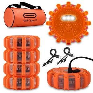 lot 14135 image: Ecoangel USB-C Rechargeable LED Road Flares Emergency Lights-Large Capacity (Lithium Battery) 3 in 1 Cable Roadside Warning Car Safety Beacon Flashing Disc Flare Kit with Magnetic Base for Vehicles