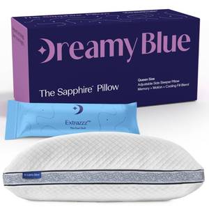 lot 15748 image: DreamyBlue Gusseted Sapphire Pillow � Adjustable Loft, Luxury Cover, Shredded Memory Foam Fill wCooling Beads � Ideal for Wide Shoulders � Neutral Alignment for All � CertiPUR-US Certified (Queen)