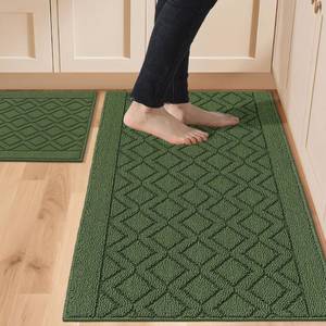 lot 15750 image: COSY HOMEER 48x20 Inch30X20 Inch Kitchen Rug Mats Made of 100percent Polypropylene 2 Pieces Soft Kitchen Mat Specialized in Anti Slippery and Machine Washable for Home Kitchen,Green