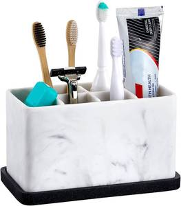 lot 15768 image: ZCCZ Marble Look Toothbrush Holder for Bathroom Countertop Organizer, Holds Toothpaste, Dental Floss, Razor, Comb, Makeup Brushes, and More, Stylish Bathroom Accessory for Tooth Brushing Essentials