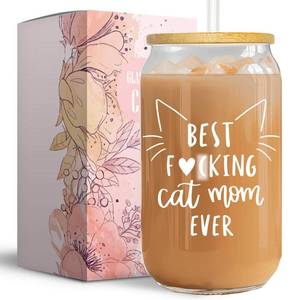 lot 15769 image: Vanteen Best Cat Mom Ever - Cat Mom Gifts for Cat Lovers Women - Cat Themed Mug Cat Lady Presents - 16 Oz Glass Coffee Cup
