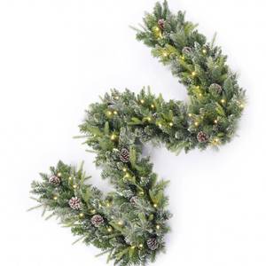 lot 15777 image: 9FT Prelit Christmas Garland Decorations White Light, Snow Xmas Garland with Lights, Pulg in, for Outdoor Indoor, Home Decoration Mantle Stairs Railing Fireplace Outdoor Indoor Door