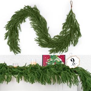 lot 15789 image: 9 Ft Christmas Norfolk Pine Garland, Christmas Garland for Christmas Decorations- 100 Branches Greenery Garland for Holiday, Fireplace, Mantle, Window, Stairs, Indoor, Outdoor Decor