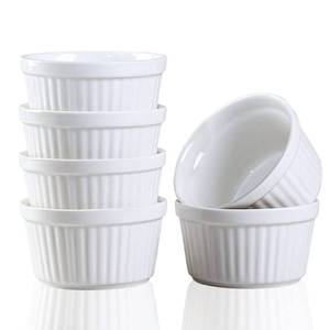 lot 15794 image: YAZYLIFE Ramekins 6oz Oven Safe,Creme Brulee Ramekin and Souffle Dishes,Porcelain Baking Bowls,Dipping Sauce Dish.Pudding Cups,Set of 6, White