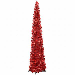 lot 15797 image: Aoriher 5 ft Pre-lit Pop up Christmas Tinsel Tree Decor Reusable Collapsible Artificial Sequins Slim Pencil Tree with Colorful String Lights for Holiday Party Home Indoor Outdoor(Red)
