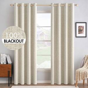 lot 15799 image: MIULEE 100percent Blackout Polyester Textured Curtains for Bedroom Solid Thermal Insulated Cream Grommet Room Darkening Curtains and Drapes Luxury Decor for Living Room Nursery 52 x 90 Inch (2 Panels)