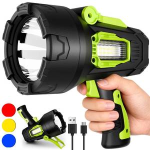 lot 15803 image: Rechargeable Spotlight99,000 Lumens Super Bright LED SpotLights Flashlight, 10000Ah Spot Lights Long Runtime Waterproof Spot Light Outdoor Handheld with Cob Light and Foldable Tripod for Camping