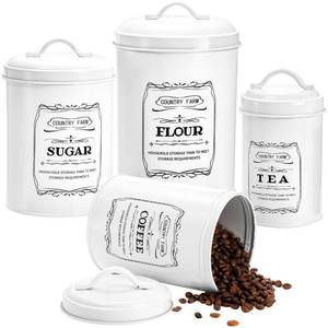 lot 15814 image: yarlung Set of 4 Kitchen Canisters with Airtight Lids, Coffee Tea Sugar Flour Tin Jars Nesting Food Storage Container Set for Farmhouse Decor, 4 Sizes