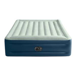 lot 15823 image: Intex Elevated 18 Pillow Rest Queen Air Mattress with Internal Pump - Off-WhiteBluein
