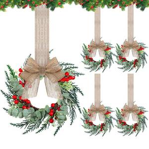 lot 16137 image: Hotop 4 Set Mini Wreaths for Kitchen Cabinet 12 Inch Small Christmas Wreath with Burlap Ribbon Red Berry and Eucalyptus Leaves for Xmas Window Front Door Fireplace Chair Farmhouse Hanging Decor