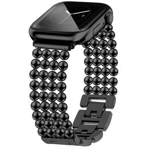 lot 16159 image: JR.DM Beaded Bracelet Black Band Women Compatible with Apple Watch 38mm 40mm 41mm 42mm(S1110), Adjustable Metal Replacement Strap,Fashion Dressy Wristband for Iwatch SE Series 1110987654321