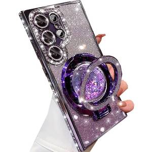 lot 16163 image: Changjia for Samsung Galaxy S24 Ultra Glitter Kickstand Case,Luxury Bling Sparkly Diamond Rhinestone with Camera Protector Liquid Ring Stand Women Girls Clear Phone Case for Galaxy S24 Ultra (Purple)