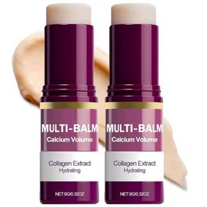 lot 16167 image: Cemenrete Multi-Balm Collagen Extract Hydrating Stick with Calcium Volume, Anti-Aging Moisturizing Formula for Face, Eyes and Neck, Purple, 9g0.32oz ffz (2, 4.13x2.2)