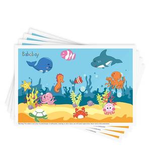 lot 16171 image: Disposable Stick-on Placemats 40 Pack for Baby and Kids, Toddler Placemats in Reusable Pouch 12 x 18in (Blue Ocean Life)in